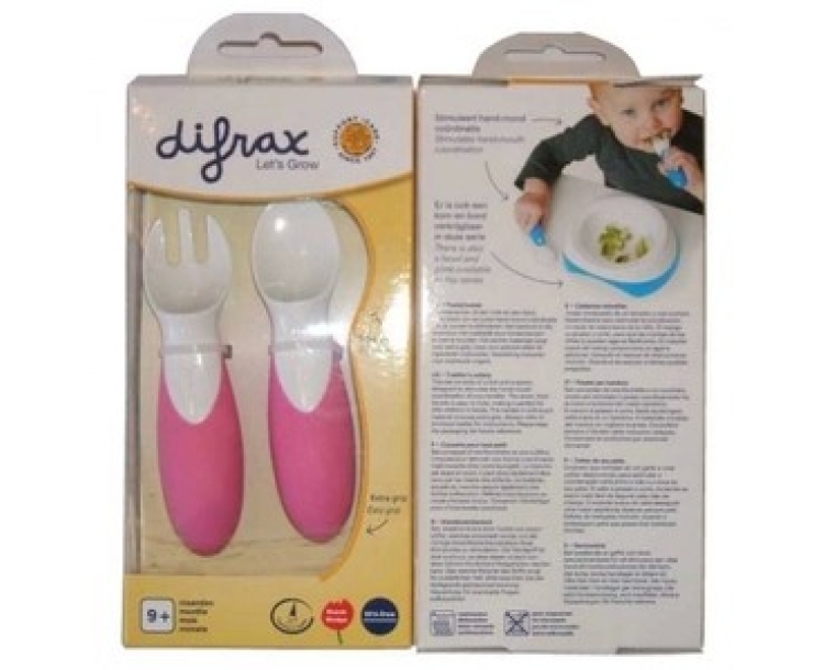 法国仓 Difrax 专为婴儿设计的勺子叉子套装 粉色 Difrax fourchette & cuillère pour bébé