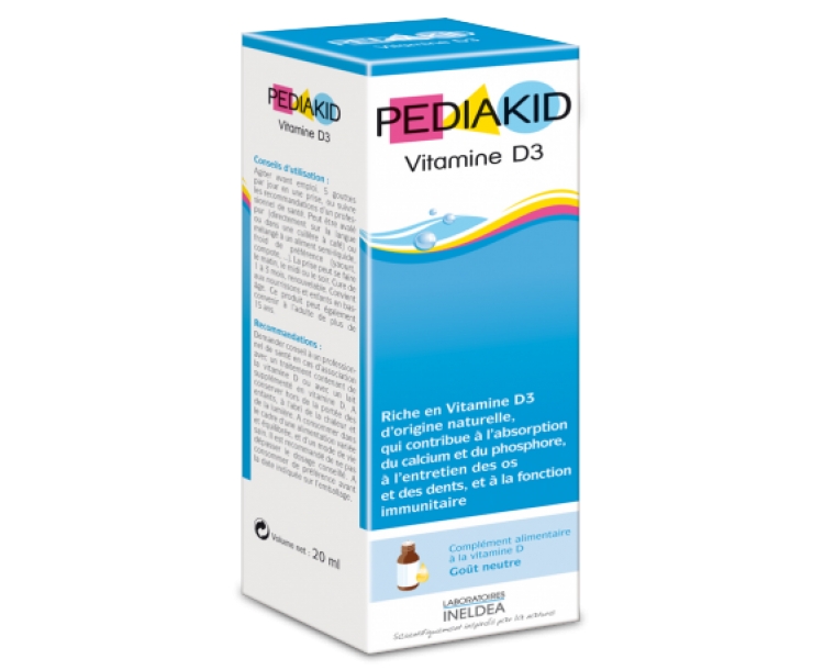 法国仓 佩迪克 婴幼儿天然补充维生素D3/液体钙补充剂PEDIAKID VITAMINE D3 flacon de 20ml avec compte goutte (fraise)