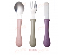 法国仓 BEABA 3阶段 不锈钢勺子叉子刀子餐具套装 Beaba set de 3 couverts inox couleurs gipsy