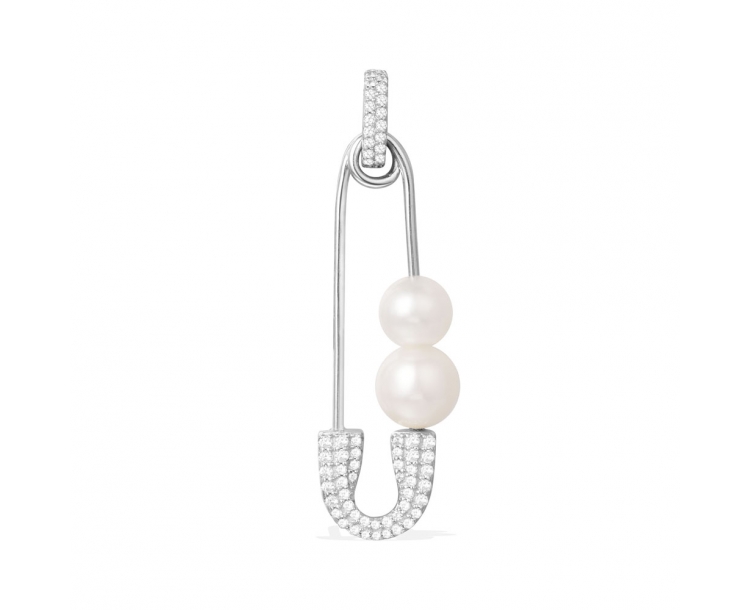 法国仓预售 备货期23周 纯银镶晶钻珍珠扣针耳环 Safety pin mono earring with pearl AE10259XPL